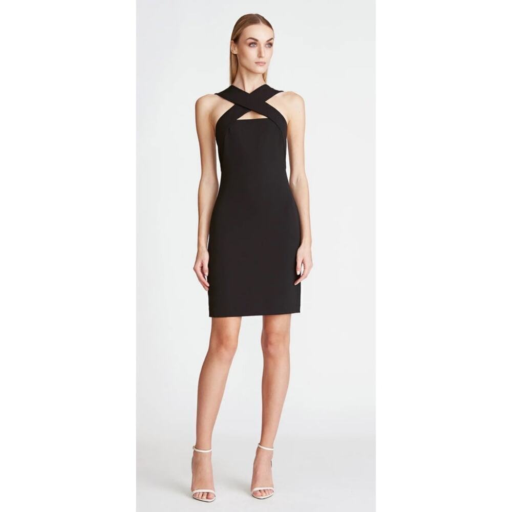NWT Halston Andie Stretch Crepe Cocktail Mini Dress in Jet Black, 12 - Picture 1 of 8